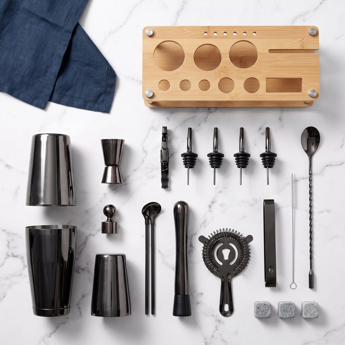 Kit Cocktail Complet Shaker Boston Noir - contenu de la boîte