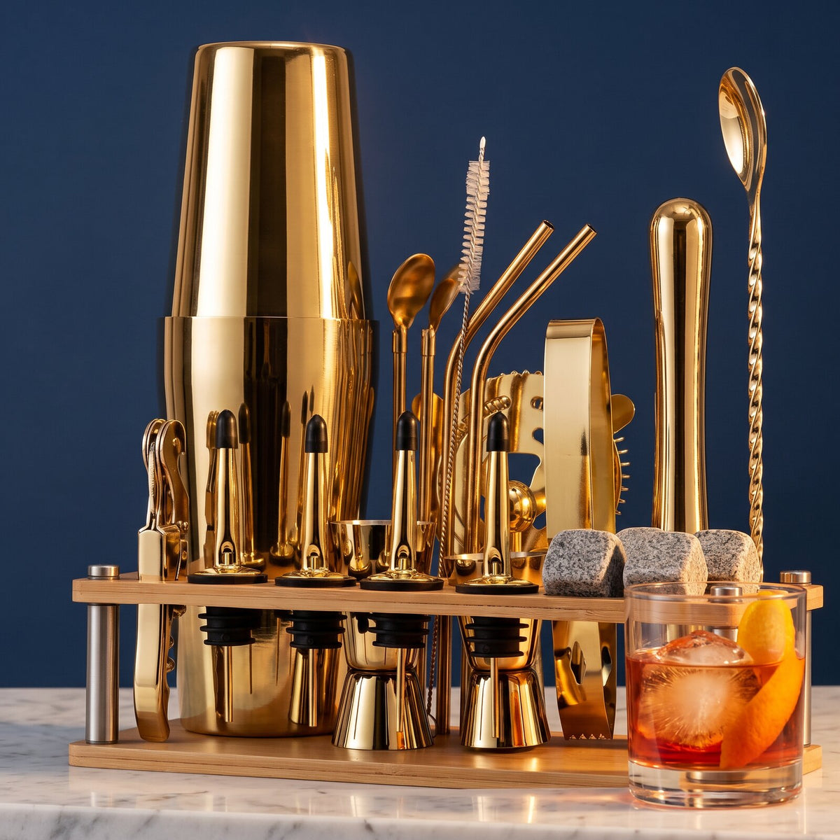 Kit Cocktail Complet Shaker Boston Or - mise en situation