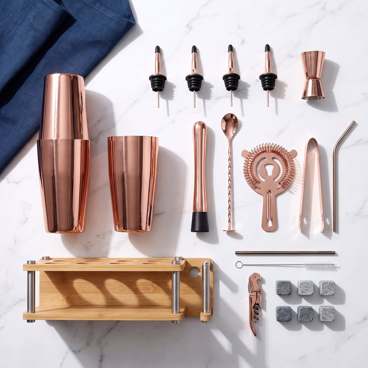 Kit Cocktail Complet Shaker Boston Rose Gold - contenu de la boîte