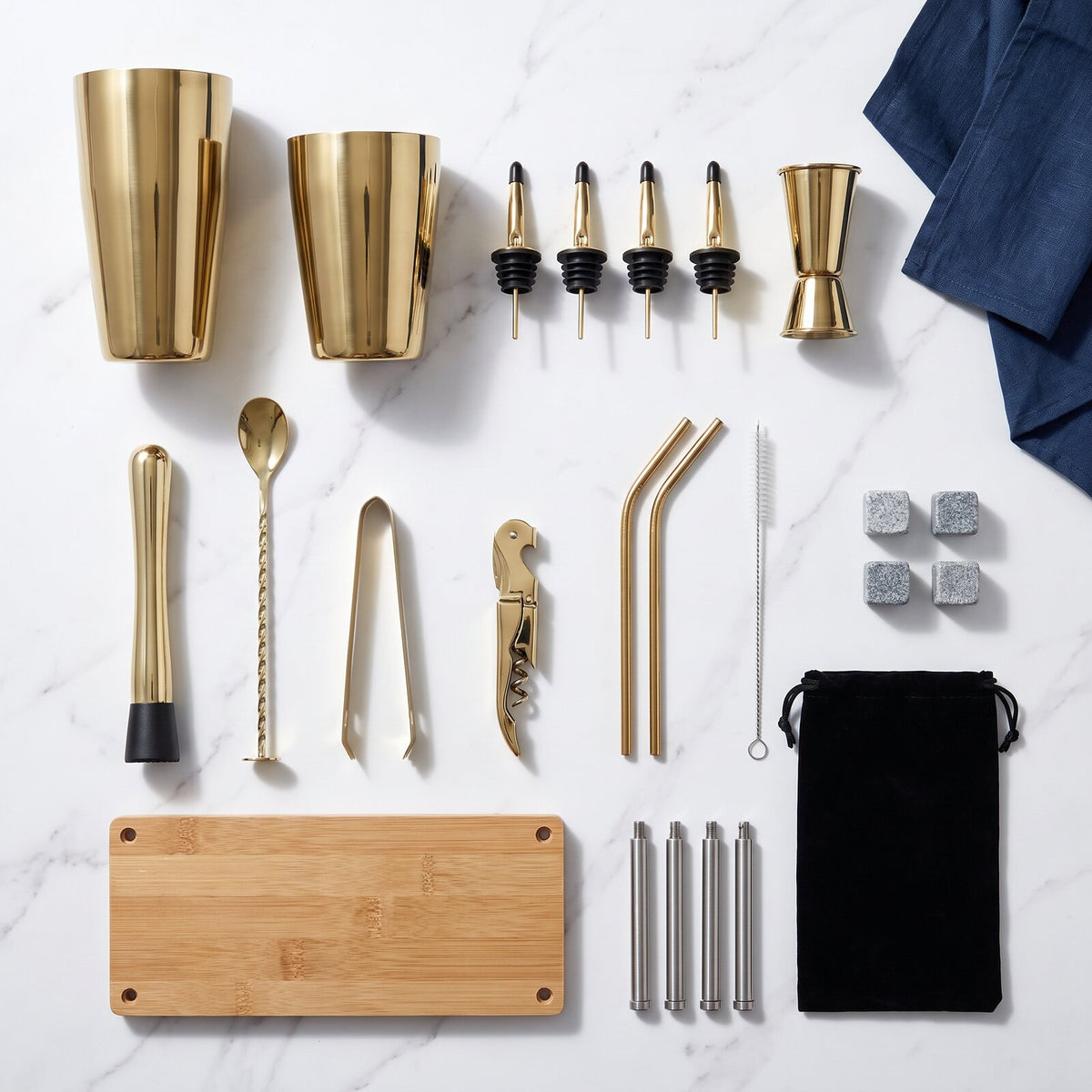 Kit Cocktail Complet Shaker Boston Or - contenu de la boîte