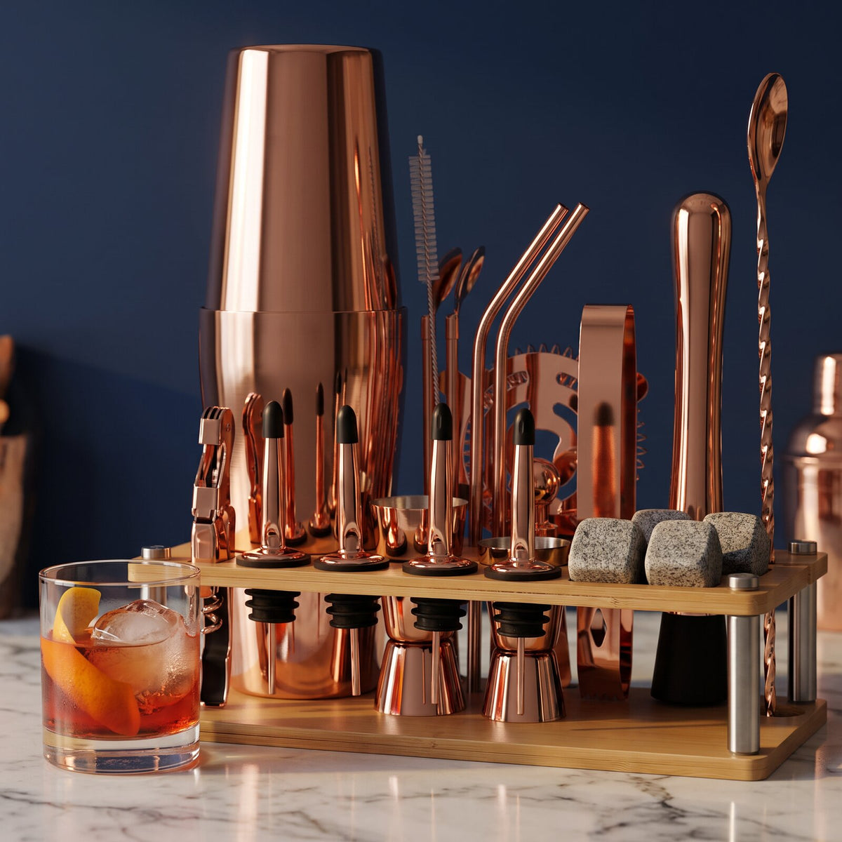 Kit Cocktail Complet Shaker Boston Rose Gold - mise en situation